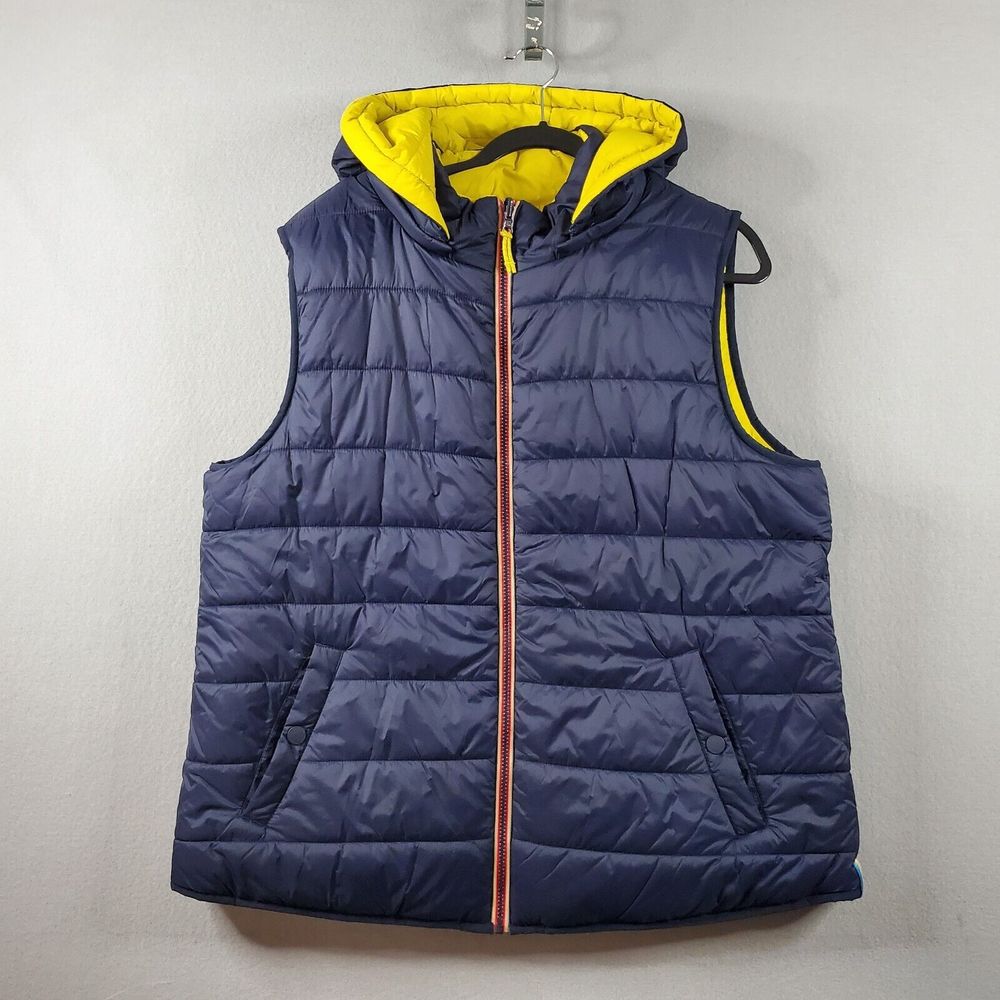 BODEN Reversible Lightweight Gilet US 16/18 Blue/Yellow Hooded Vest Full Zip